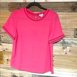 J.Crew size XS Pink/Orange Color Crewneck Short Sleeve Lightweight Silk Blouse